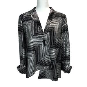 Vintage Joseph Ribkoff Artsy Jacket Size 10 Metallic Geometric 3/4 Sleeve Cuffed